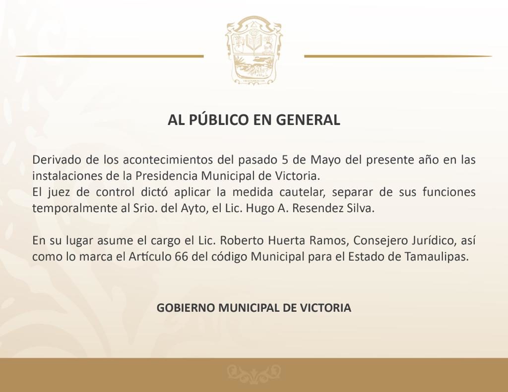 Comunicado del Gobierno Municipal de Ciudad Victoria