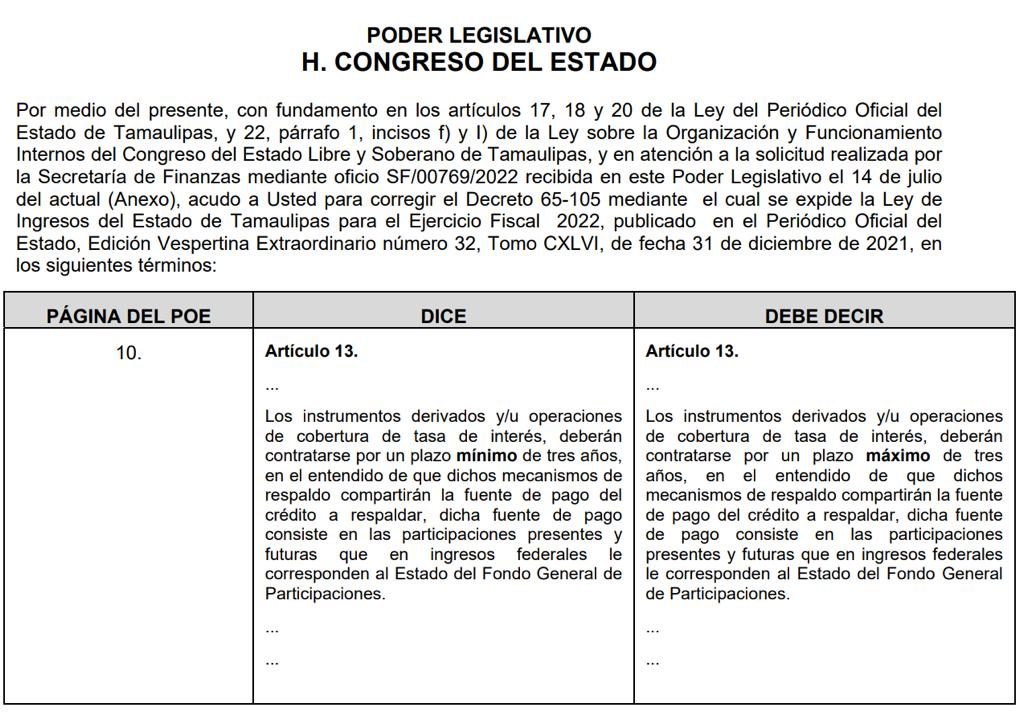 Falso que Gobierno de Tamaulipas contrate nuevo crédito.