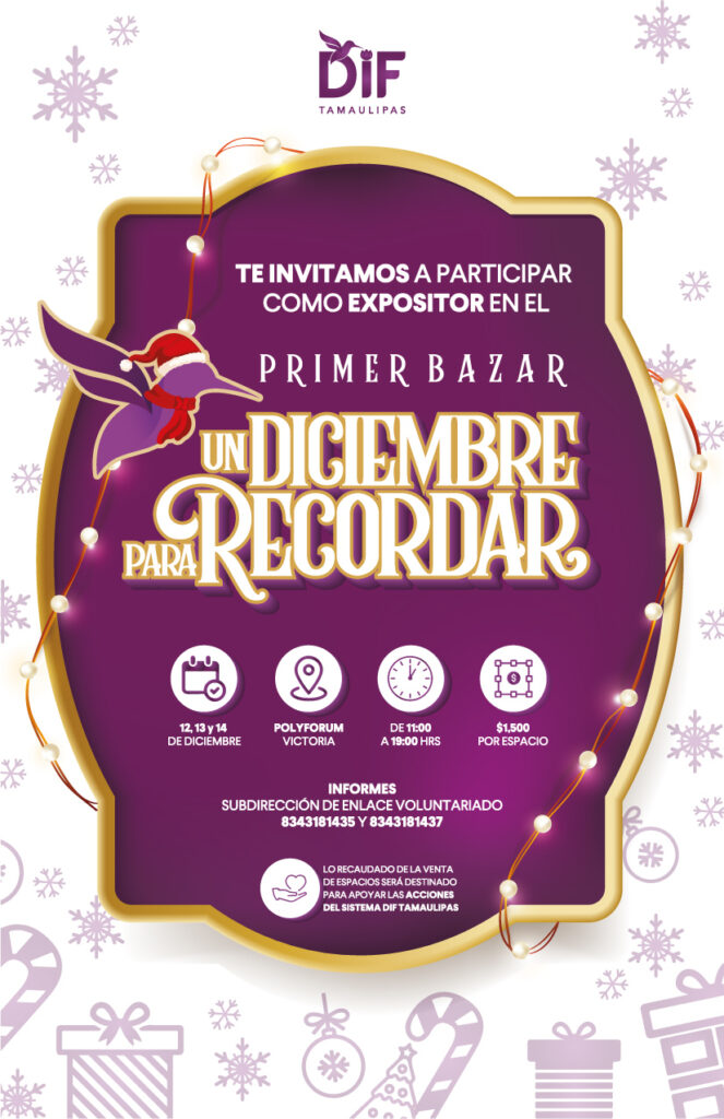 Convoca DIF Tamaulipas a participar en el Bazar Navideño