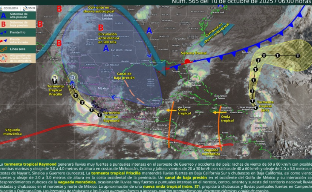Protección Civil Tamaulipas emite aviso por presencia y continuidad de lluvias en la entidad