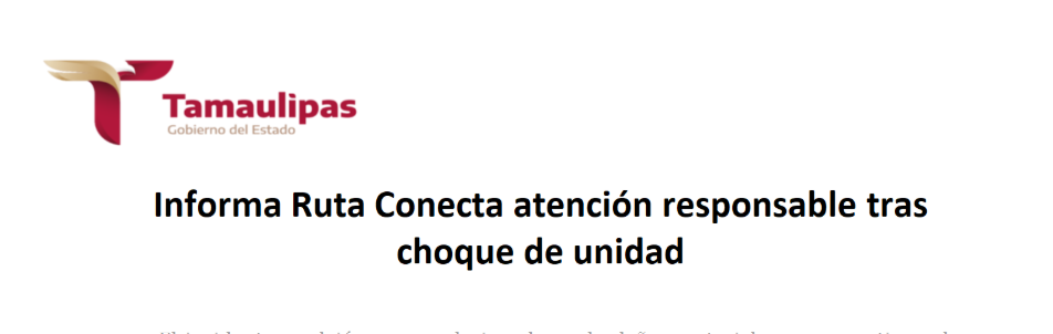 Informa Ruta Conecta atención responsable tras choque de unidad